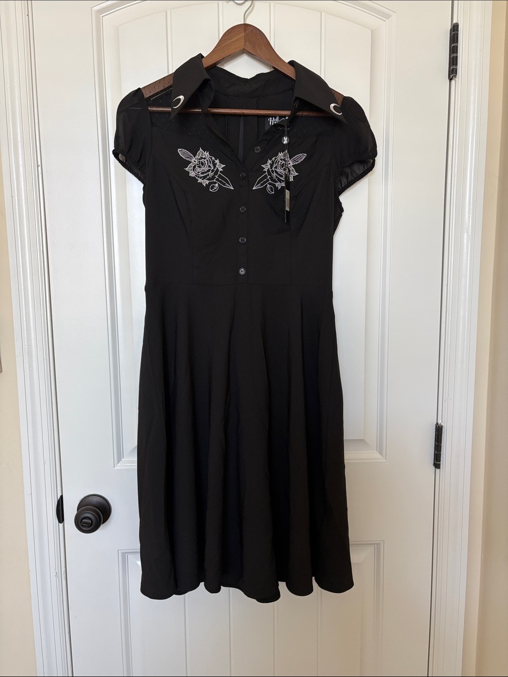 Hell Bunny Black Embroidered Collared Midi Dress